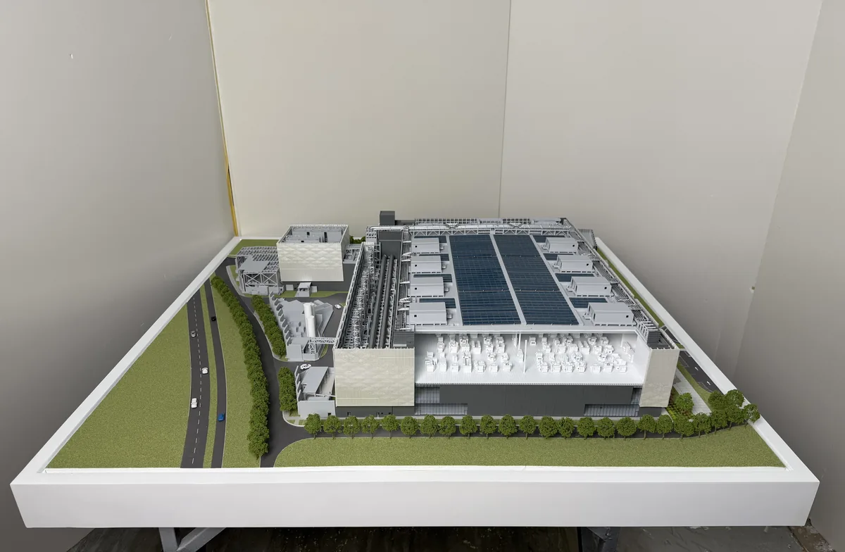 1:200 cutaway architectural model of a laboratory and R&D campus with visible interior equipment